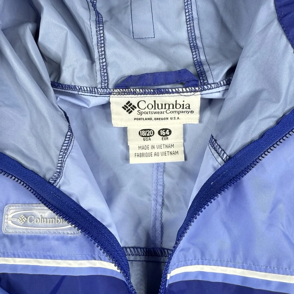 GUC Columbia Youth Kids Jacket Blue Hooded‎ Rain Jacket Full Zip, Size: XL 18-20